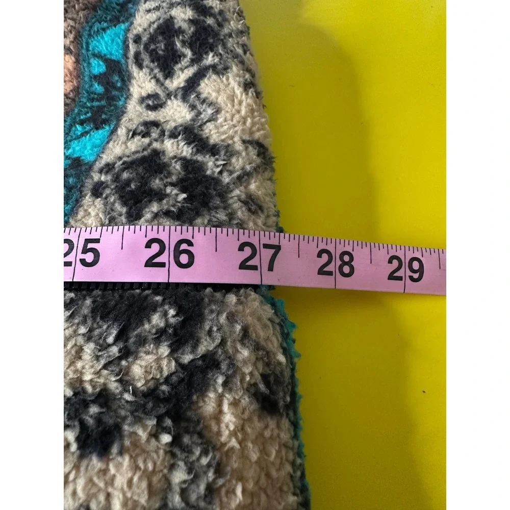 Womens Aztec‎ Sherpa Fleece Vest Teal Brown Southwestern Full Zip Size Medium